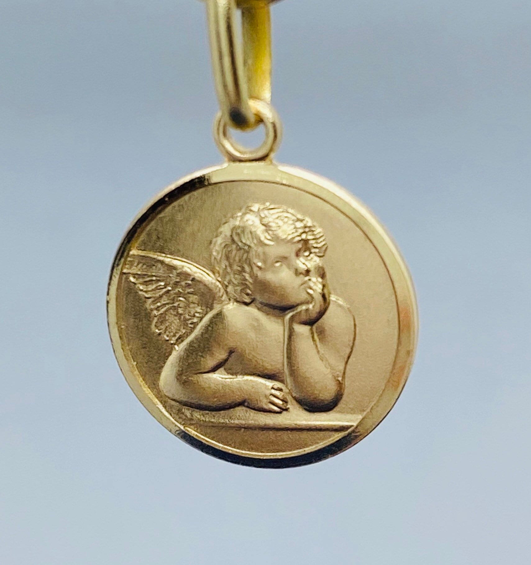 Collana Angelo In Argento 925 E Oro Rosa 14K - Ciondolo Battesimo Fatto A Mano, Regalo Per Mamma E Donna