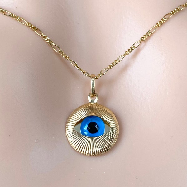 Evil Eye Pendant , 18K Solid Gold Amulet Protection, Al-ayn Charm, Birthday Gift for Women, Mother’s Day Gift, Every Day Jewelry