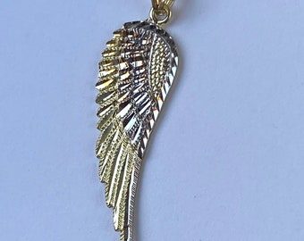 Angel Wing Pendant, 10K Solid Gold Wing Necklace, Diamond Cut Pendant,  for Women, Birthday Gifts