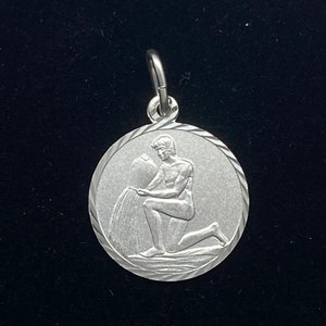 Aquarius Zodiac Sign, 18mm, 925 Sterling Silver Round Necklace, Fancy Silver Pendant, Birthday Gift for Women, Christmas Gift
