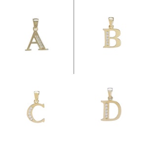 Colgante de oro con letra, oro macizo de 10 quilates y 14 quilates, inicial de letra con circonita cúbica, letras completas disponibles,