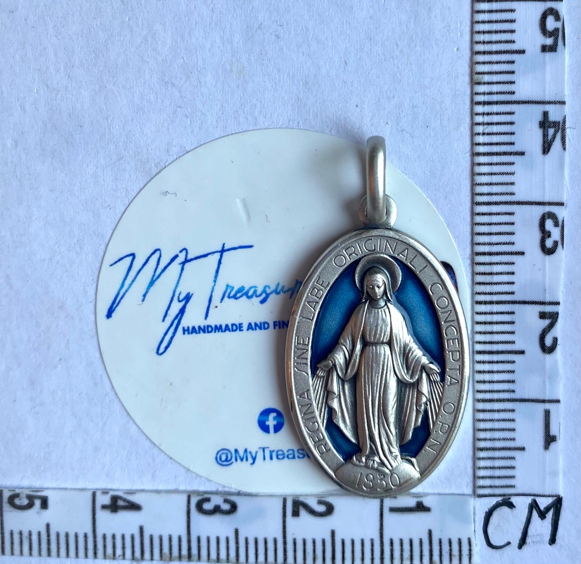 Our Lady of Miraculous, Sterling Silver Virgin Mary Medal, Enamel ...