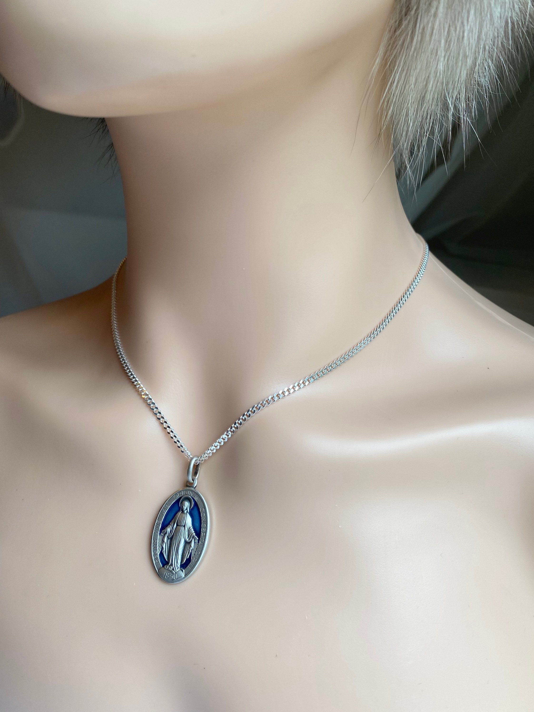 Our Lady of Miraculous 28mm Virgin Mary Necklace Sterling | Etsy