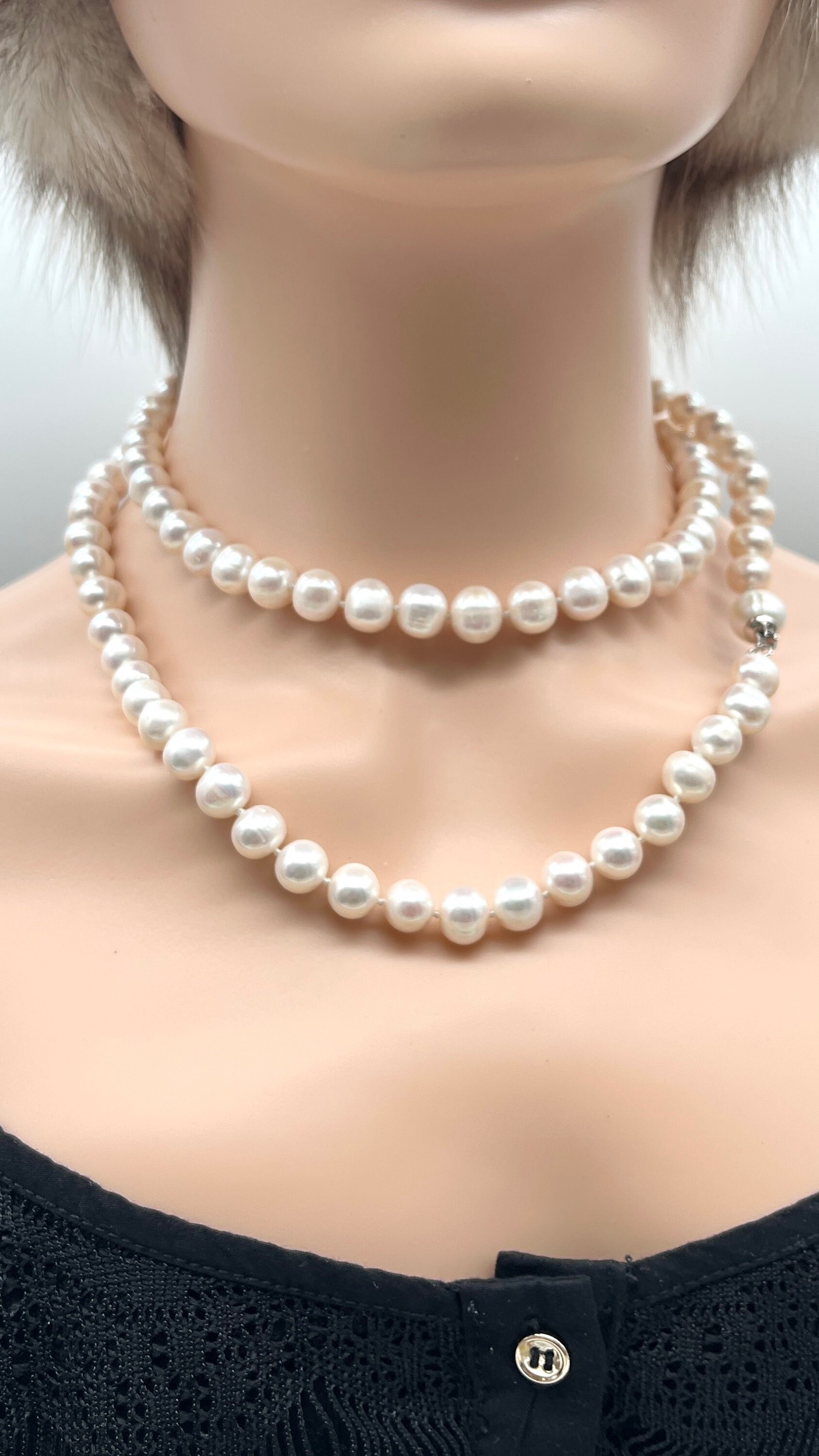 送料無料 Long Pearl Knotted Hand Necklace, Pearl Inches 36 Necklace, アクセサリー