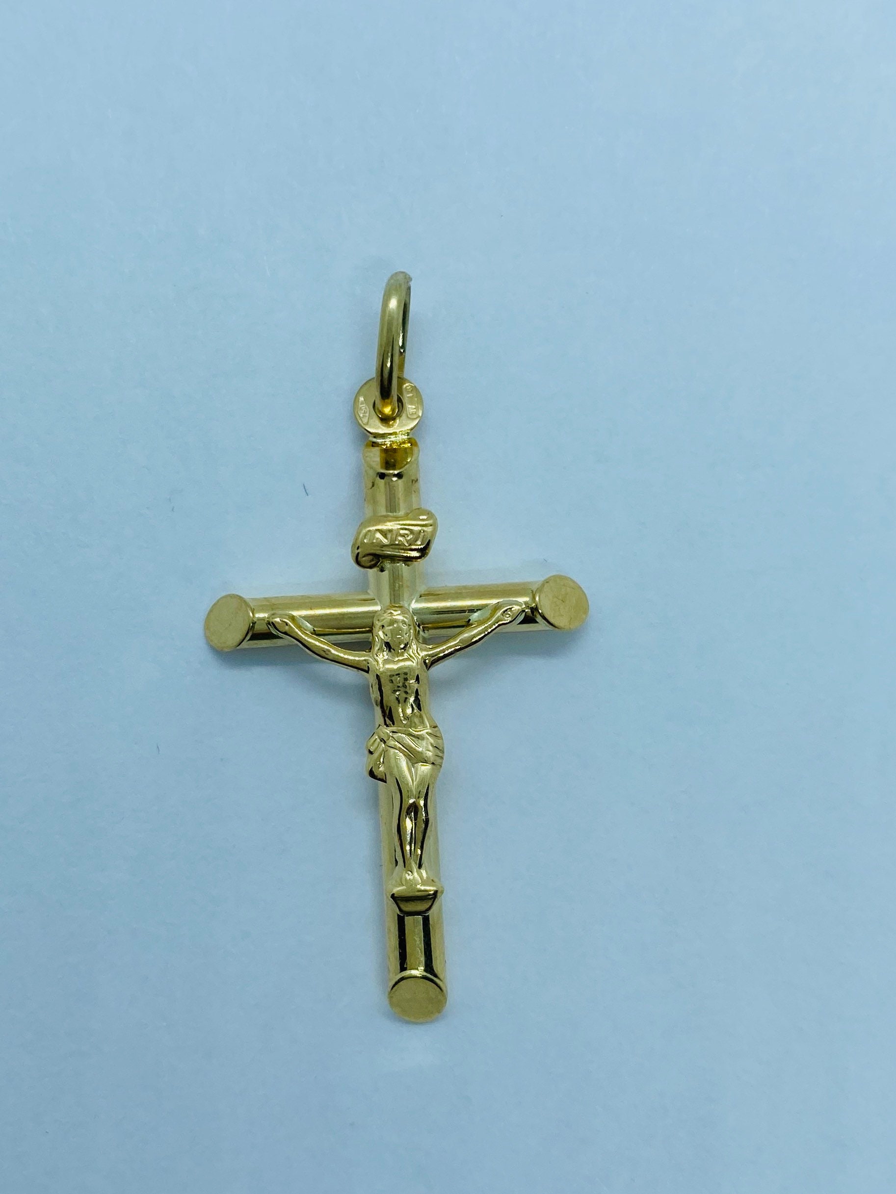 14K Solid Gold Italian Cross pendant with Rope necklace Chain | eBay