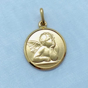Guardian Angel Pendant, 16MM, 14K Solid Gold, Angel Necklace, Religious Gold Jewelry, Birthday Gift Women, Baby Baptism Gift