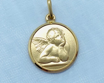 Guardian Angel Pendant, 16MM, 14K Solid Gold, Angel Necklace, Religious Gold Jewelry, Birthday Gift Women, Baby Baptism Gift
