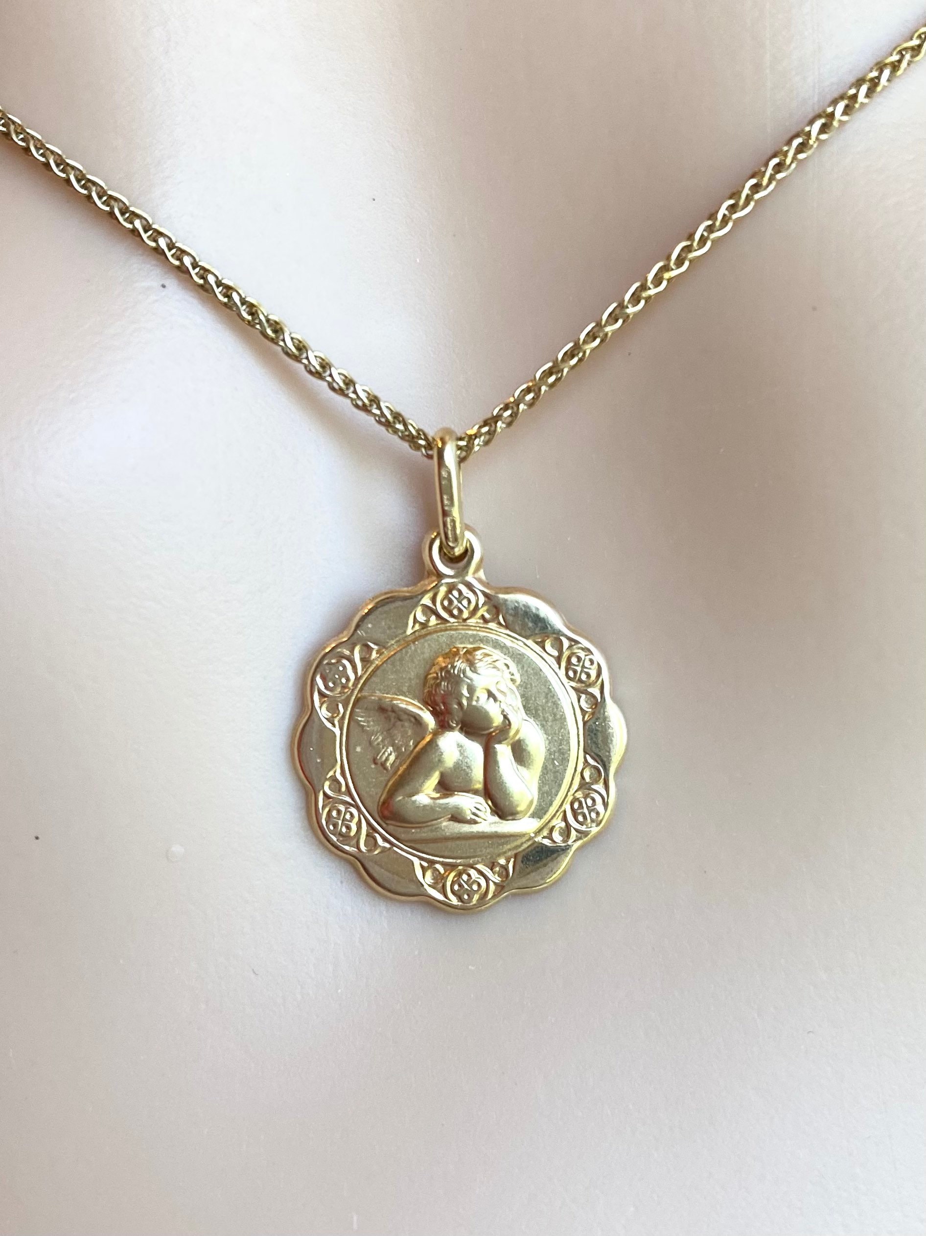 Gold Angel Pendant 16mm 10K Solid Gold Angel Necklace Gold Etsy