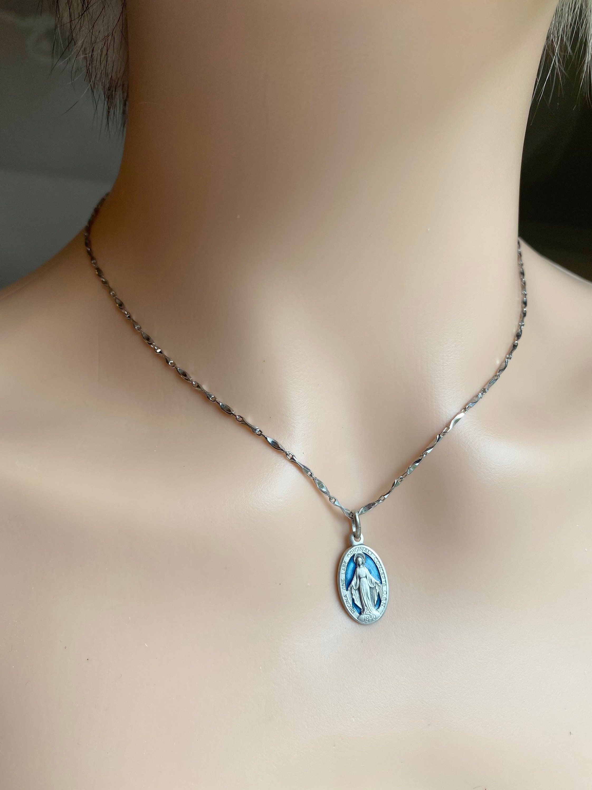 Our Lady of Miraculous, Virgin Mary Necklace, Sterling Silver Necklace ...