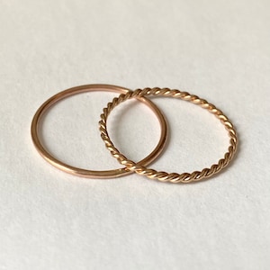 Rose Gold Thin Ring, 10K Solid Gold Stackable Ring, 1MM Plain Ring, 1.25 Twisted Band, Spacer Gold Ring, Thumb Ring, Birthday Gift for Wife