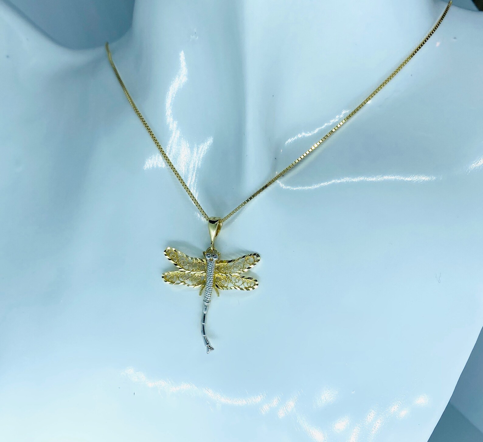 Gold Dragonfly Pendant 14K Solid Gold Dragonfly Necklace 3D Etsy