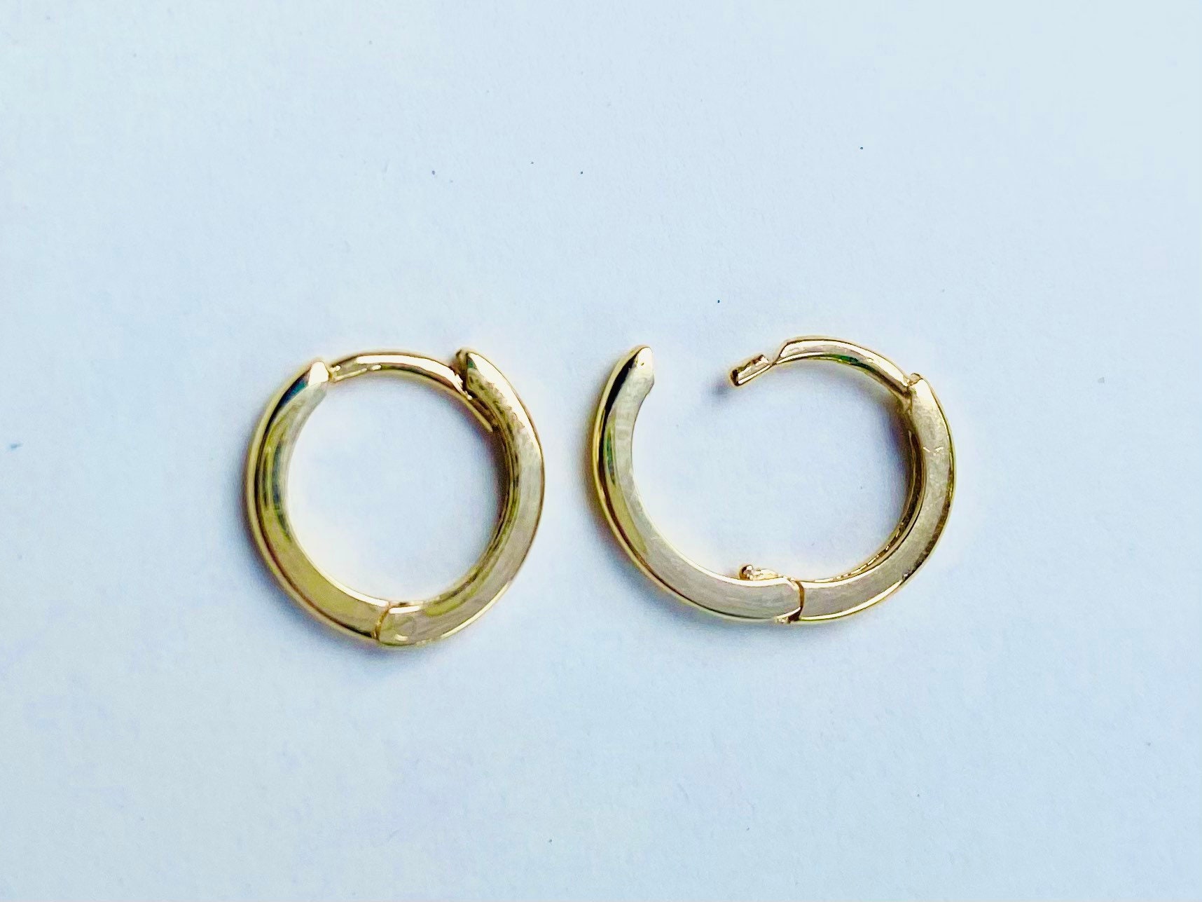 10K Gold Huggie Hoop, Mini Flat Hoop Huggie, Small Plain Huggies ...