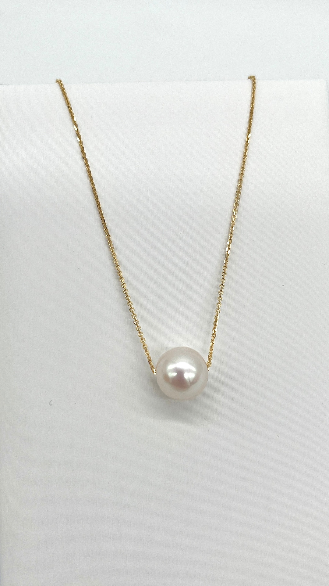 Single Pearl Gold Necklace, 10K 14K 18K Floating Pearl Necklace ...