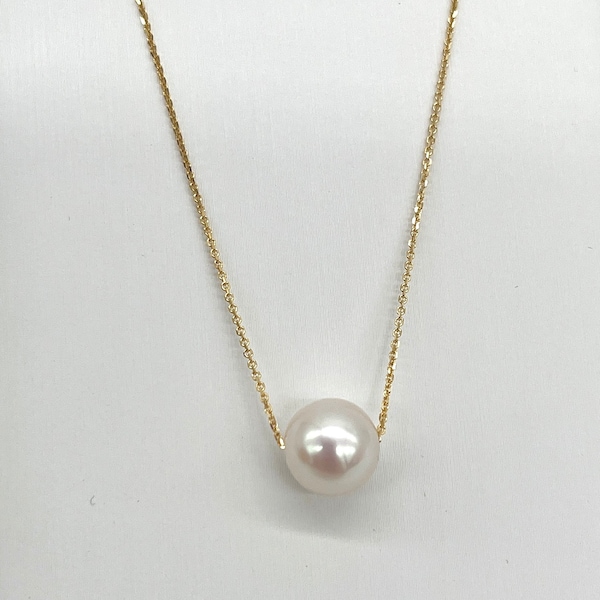 Single Pearl Gold Necklace, 10K 14K 18K Floating Pearl Necklace, Birthday Gift for Women, Mother’s Day Gift, Every Day Jewelry