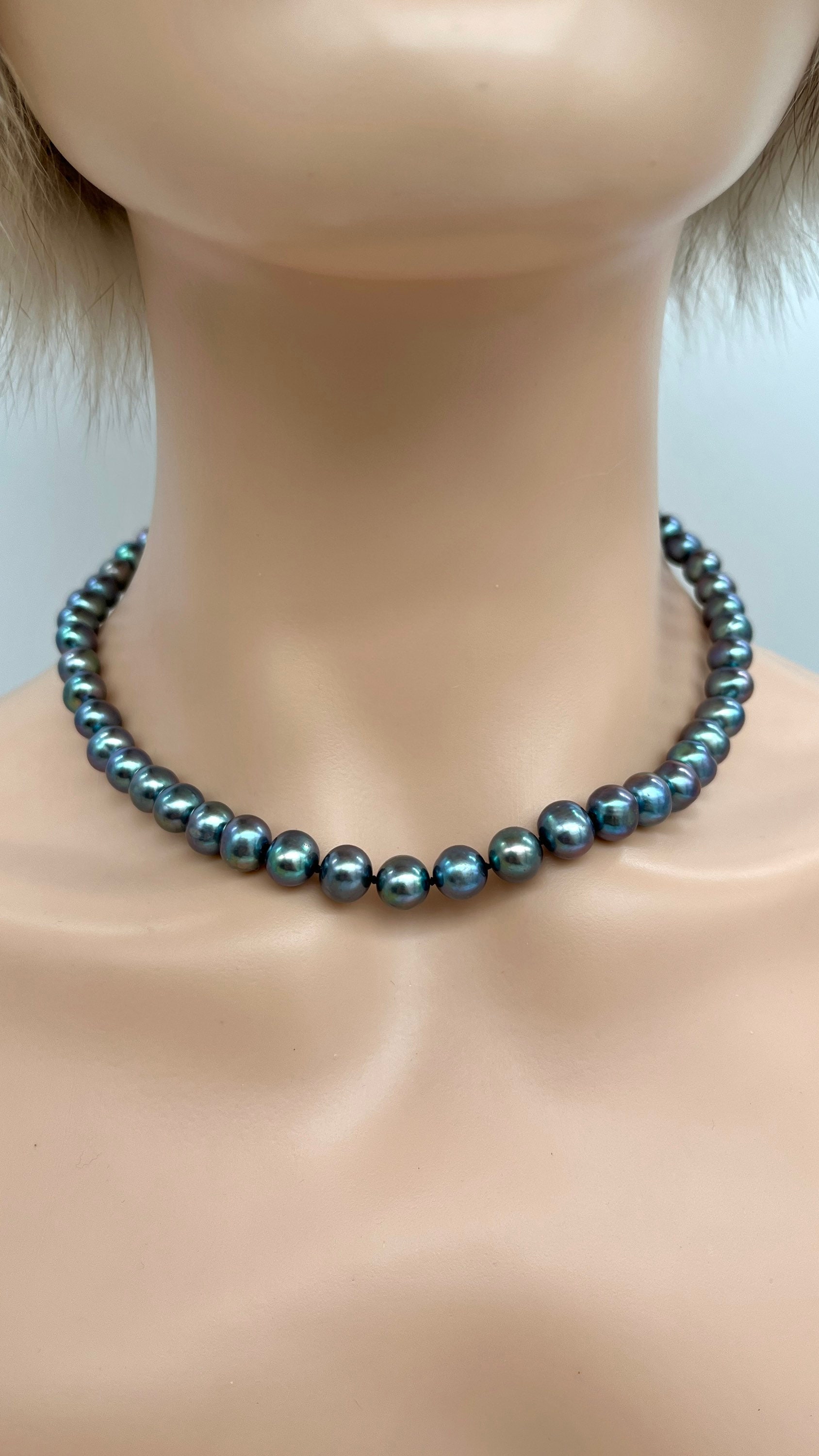 Collier De Perles Cultivées D'eau Douce 8-9mm Couleur Paon - Longueur 18" - Sans Emballage