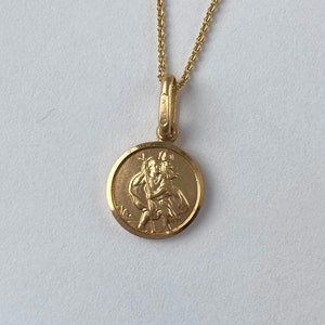 Saint Christopher Gold 10K, 10mm, Solid Italian Gold Necklace, Small Pendant, Saint Of Travelers, Travelers Protection, Birthday Gifts