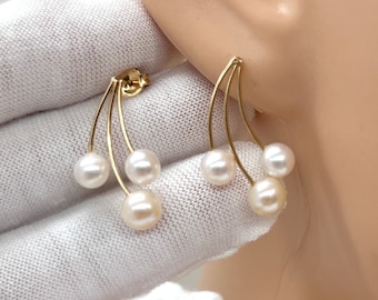 Pearl Gold Earrings, 14K Solid Gold Earrings, Wedding Bride Earrings, Birthday Gift for Women, Christmas Gift