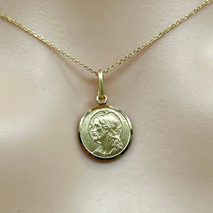 Colgante de Jesucristo Redentor, 12 mm, oro macizo de 14 quilates, medallón de Jesús, hecho en Italia, regalo de cumpleaños para niña, regalo de Navidad.