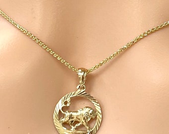 Leo Zodiac Sign Pendant, 10K Solid Gold Leo Necklace, Lion Gold Pendant, Perfect Gift for July 23- Aug 22 Birthdays