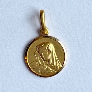 Gold Virgin Mary Pendant, 10K 14K 18K, 12MM Madonna Necklace, Mother of Jesus Charm, Birthday Baby Gift, Baptism Gift,