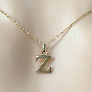 Colgante con letra Z en oro macizo de 10 quilates, collar con letra pequeña, collar minimalista para mujer.