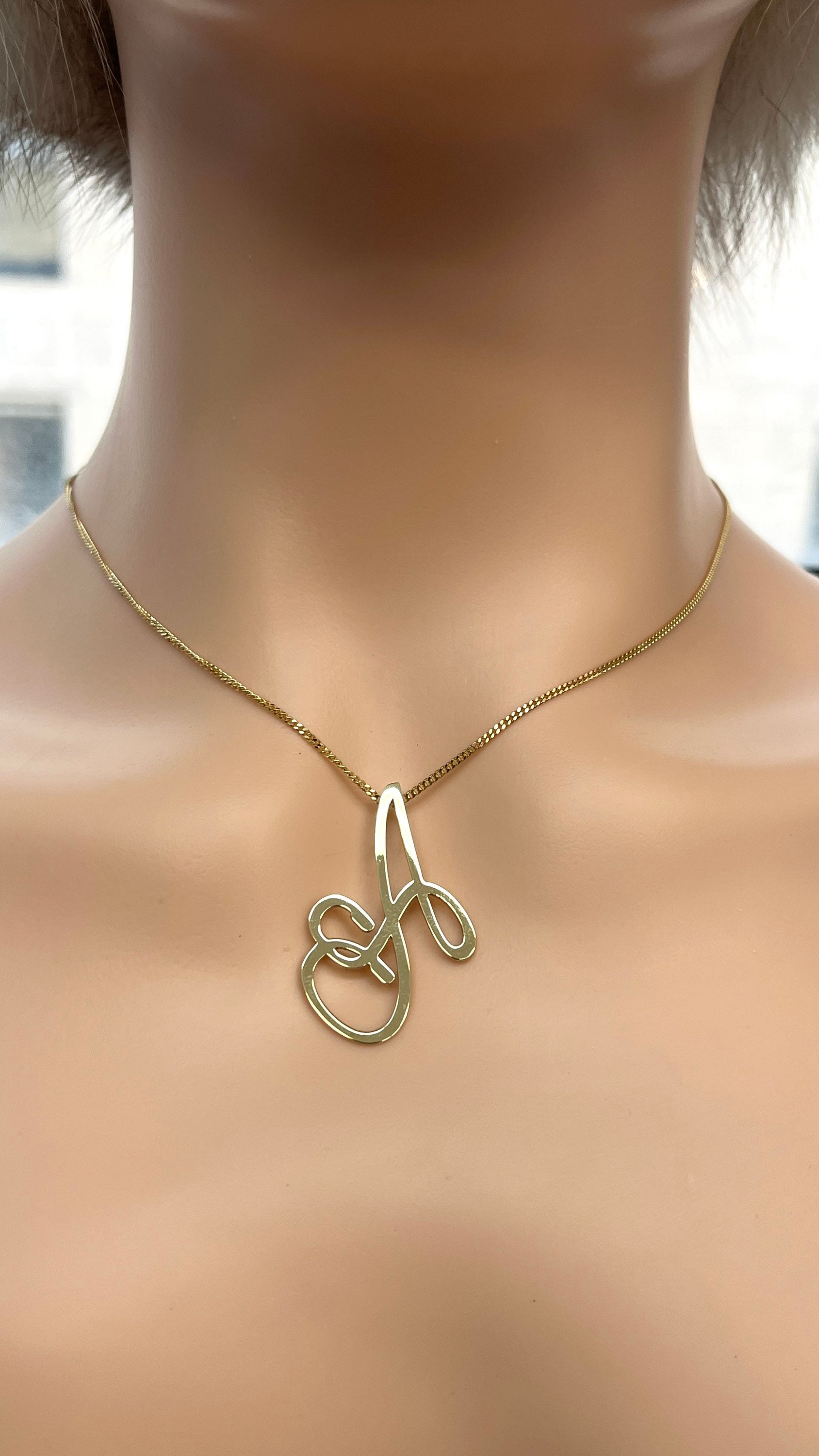 Big Letter Gold Pendant, 10K Solid Gold Initial Necklace