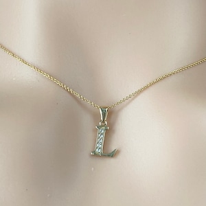 Colgante de oro con la letra L, inicial de 10 quilates y 14 quilates con circonita cúbica, collar minimalista para mujer, regalo de Acción de Gracias para esposa