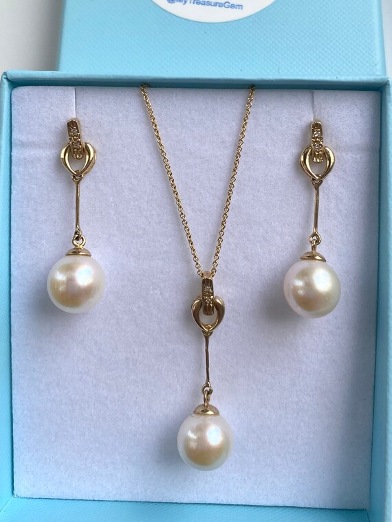 traje Por cierto Comenzar Juego de perlas japonesas con diamante natural collar de oro - Etsy España
