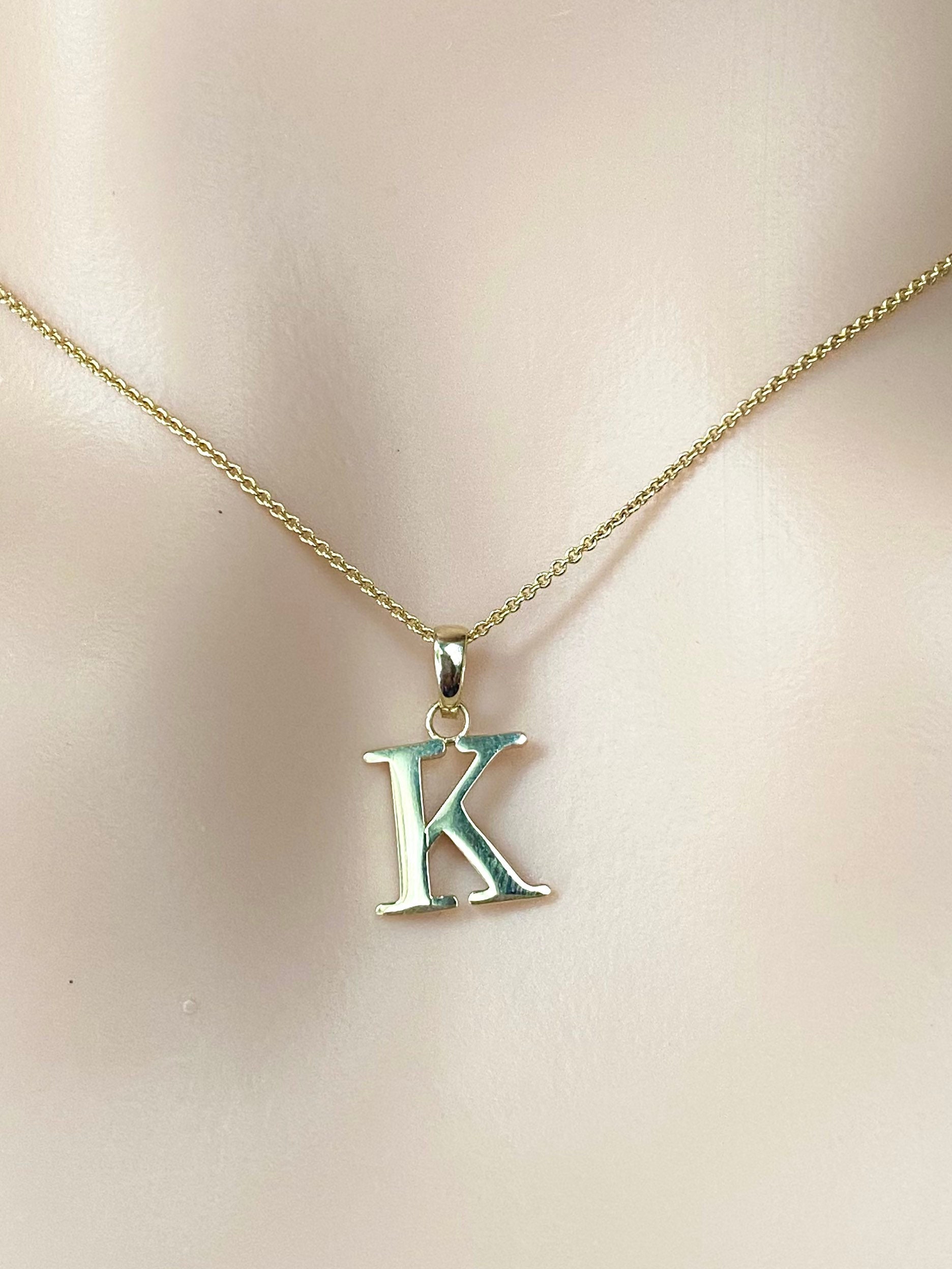 14K Yellow Gold Initial Necklace, Small Letter Necklace, Letter K Necklace  in 14K Gold, Personalized Jewelry, Gold Initial Pendant