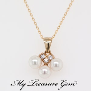 Akoya Pearl Gold Necklace, 10K 14K 18K Solid Gold, 4mm Akoya Sea Pearl Necklace, Birthday Gift for Women, Christmas Gift