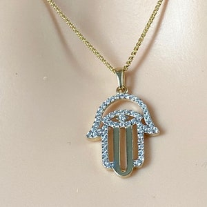 10K Solid Gold Hamsa with Evil Eye Necklace, Hand of Fatima Pendant, Amulet Protection, Birthday Gift for Women, lry