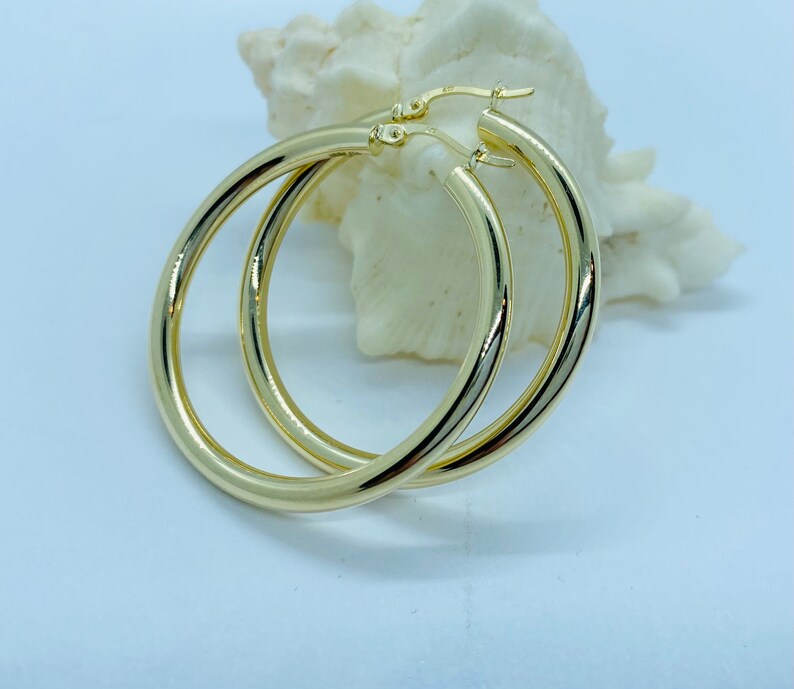3MM 10K 14K Solid Gold 30MM Round Tube Earrings Gold Hoop Earrings Lightweight Earrings Gift for Her