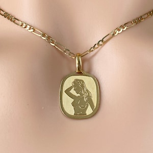 Virgo Zodiac Pendant, 18K Solid Yellow Gold  Necklace, Fancy Virgo Design, The Virgin Pendant,