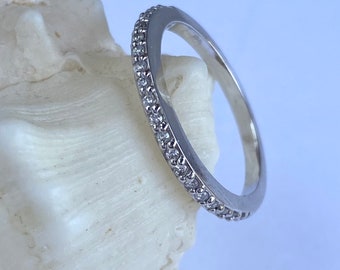 White Gold Diamond Ring, 18K Gold Half Eternity Diamond Ring, Diamond Wedding Band, Stackable Diamond Ring,