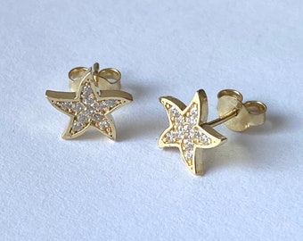 Star Stud Gold Earrings, 10K Solid Gold, Celestial Jewelry, Birthday Gift for Women,