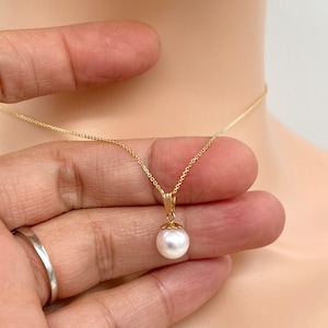14K Gold Pearl Necklace, Minimalist Pearl Pendant, Birthday Gift for Women, Mother’s Day Gift, Bridesmaid Gift, Jewelry for Woman