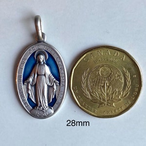 Our Lady Of Miraculous, 28mm, Virgin Mary Necklace, Sterling Silver Necklace, Enamel Jewelry, Birthday Gift for Mom, Christmas Gift