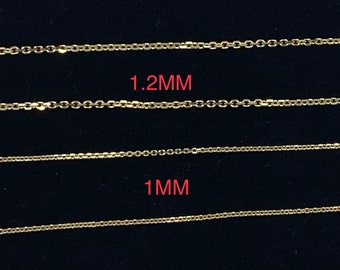Gold Cable Chain, 1MM 1.2MM, 10K 14K 18K, Solid Gold Diamond Cut Chain, Dainty and Sturdy, Birthday Gift Women, , Presents