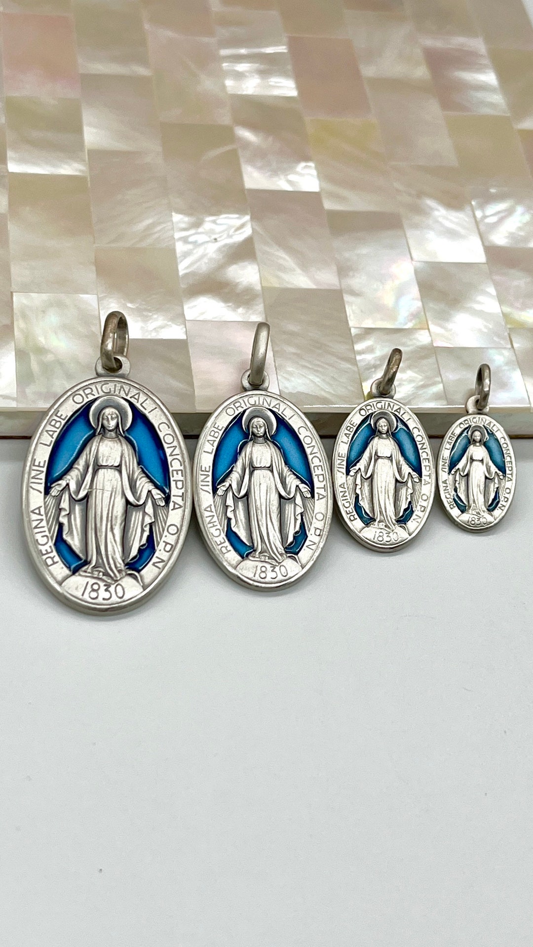 Our Lady of Miraculous, Sterling Silver Virgin Mary Medal, Enamel ...