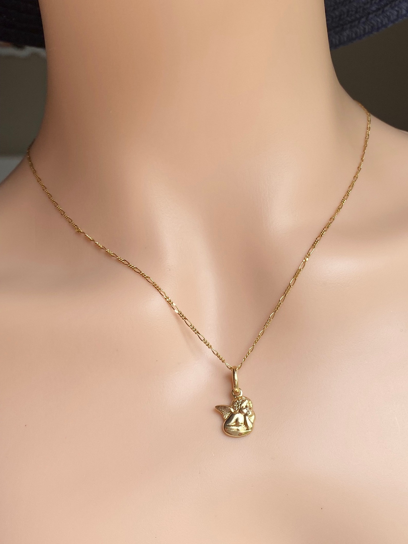 Gold Angel Pendant 18K Solid Gold Angel Necklace Religious Etsy