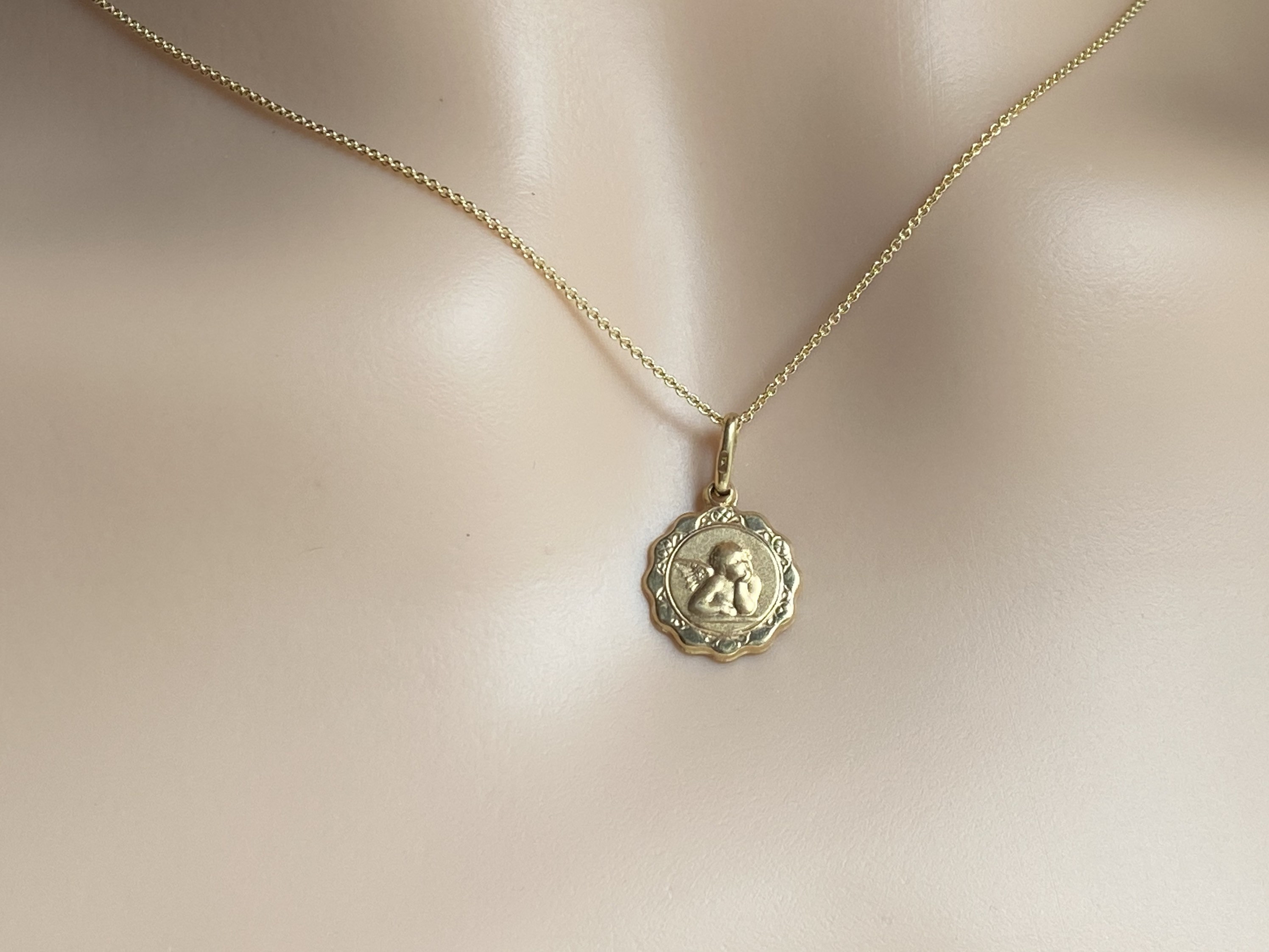 18K Solid Gold Angel Pendant 12MM Angel Necklace Guardian Etsy