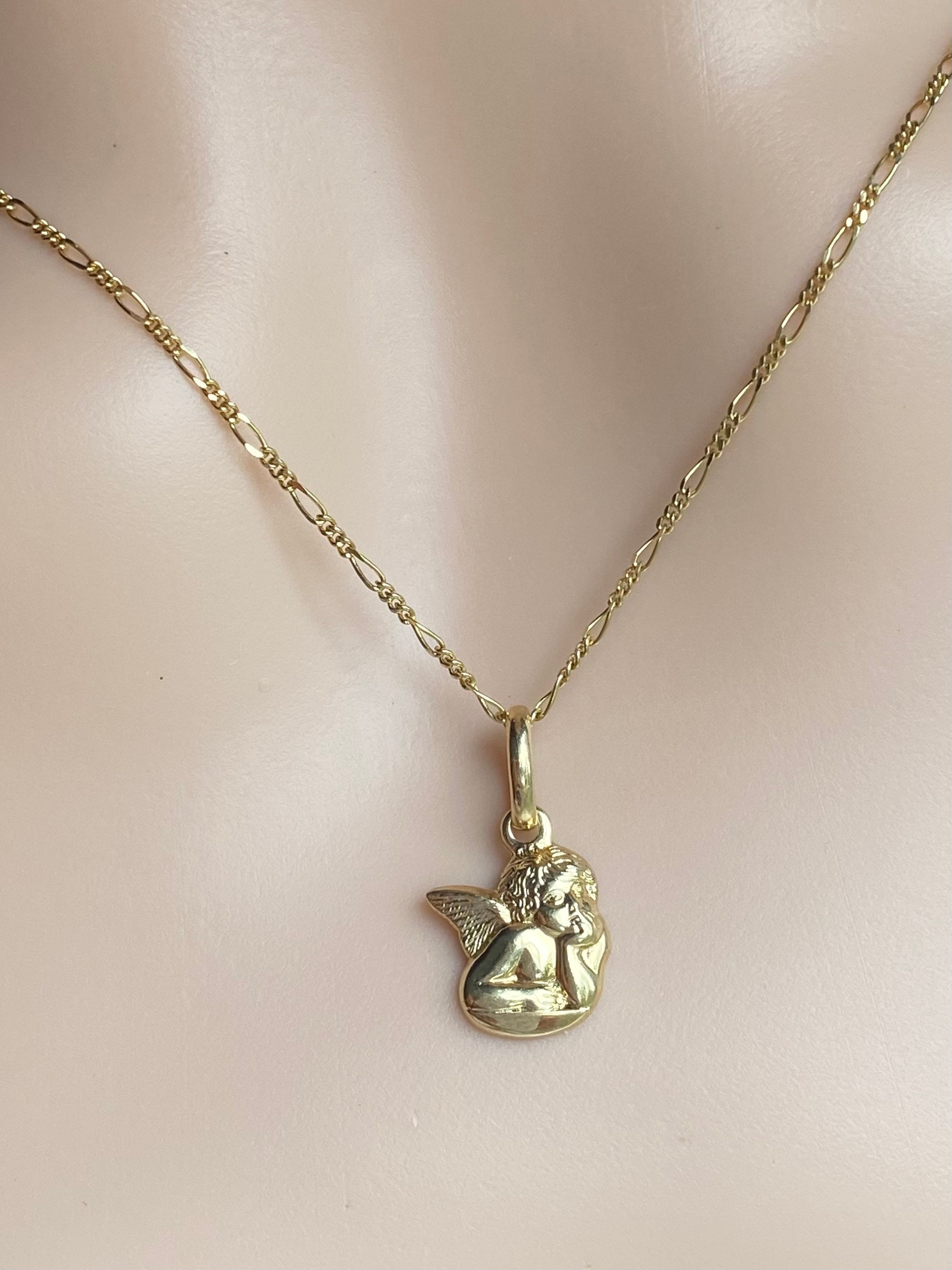 Gold Angel Pendant 18K Solid Gold Angel Necklace 3D Design | Etsy