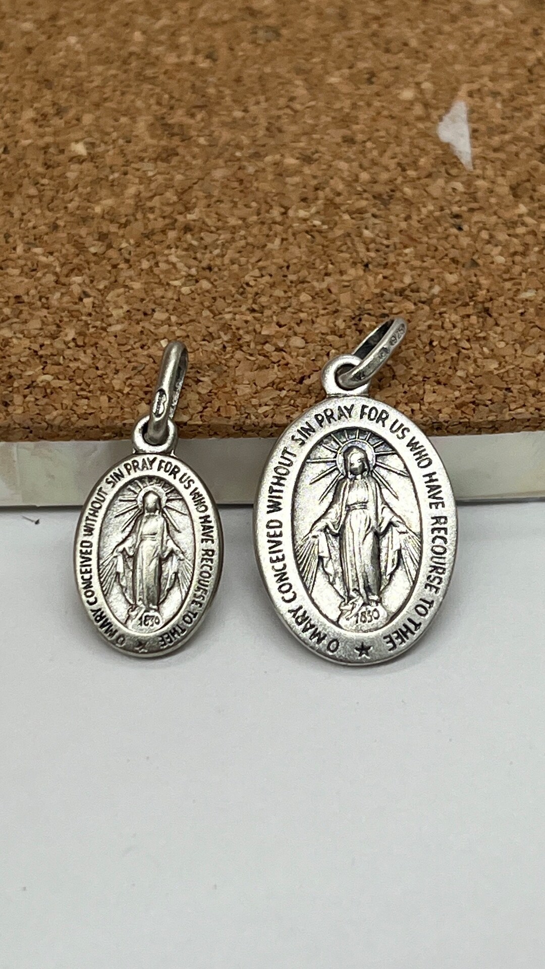 Sterling Silver Our Lady of Miraculous Medal Pendant: Oxidized Virgin ...