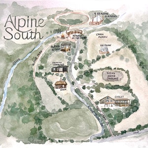 Custom Trail or Satellite Aerial View Property Map in Watercolor