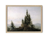 Antique pine tree digital print. Vintage pine tree oil painting. Winter landscape printable art. Pine tree landscape print. Downloadable art
