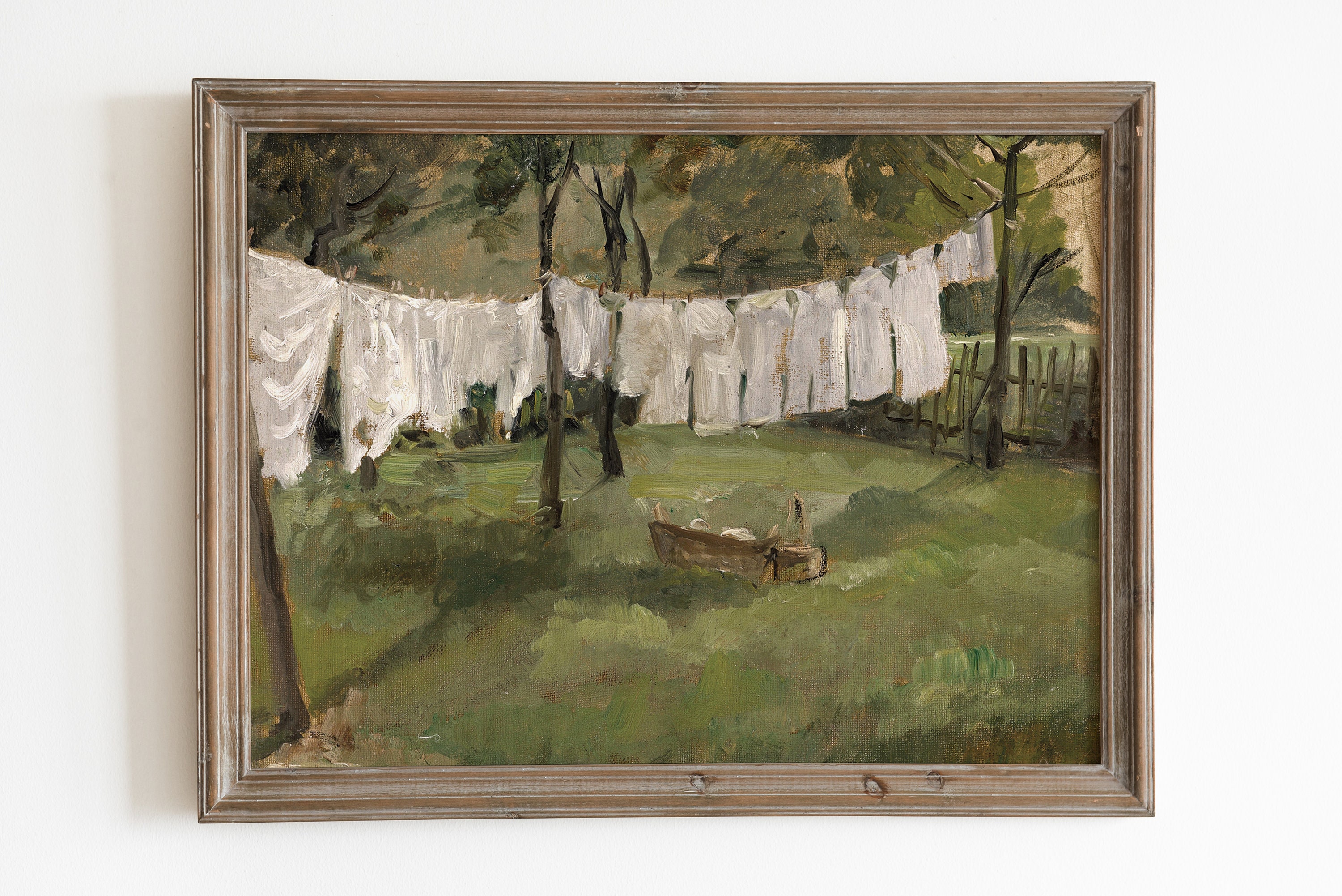 Laundry hanging art print. Antique oil painting. Vintage | Etsy