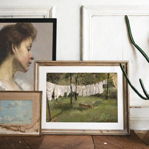 Laundry Hanging Art Print. Antique Oil Painting. Vintage - Etsy