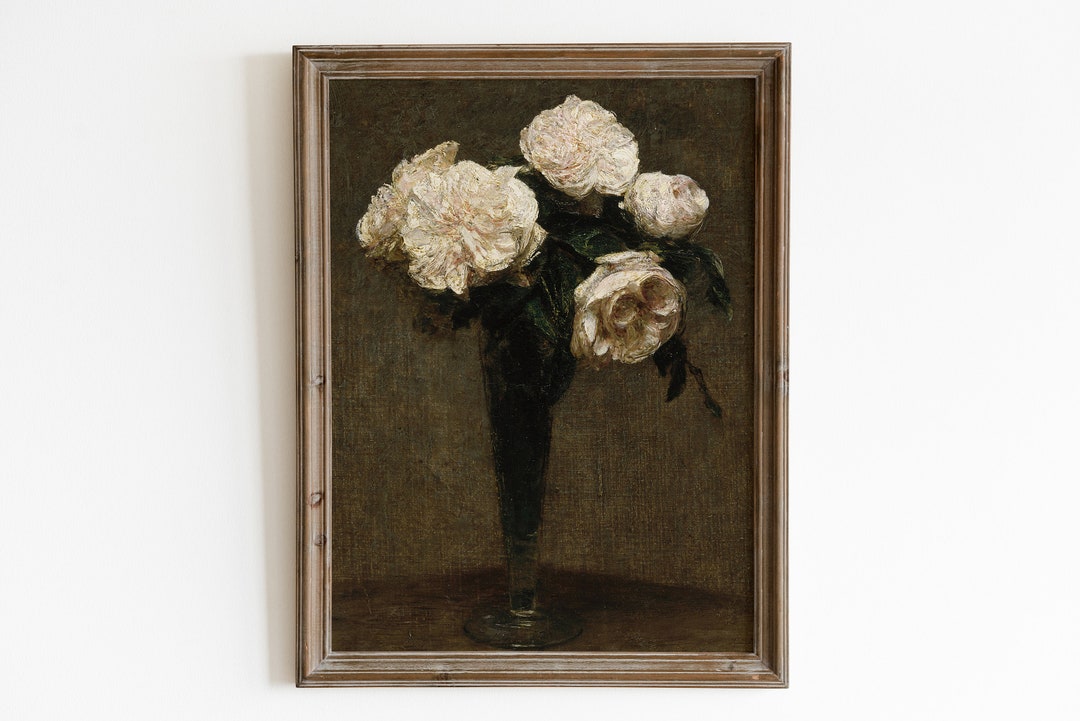 White Roses Antique Printable Art. Still Life Vintage Oil Painting ...
