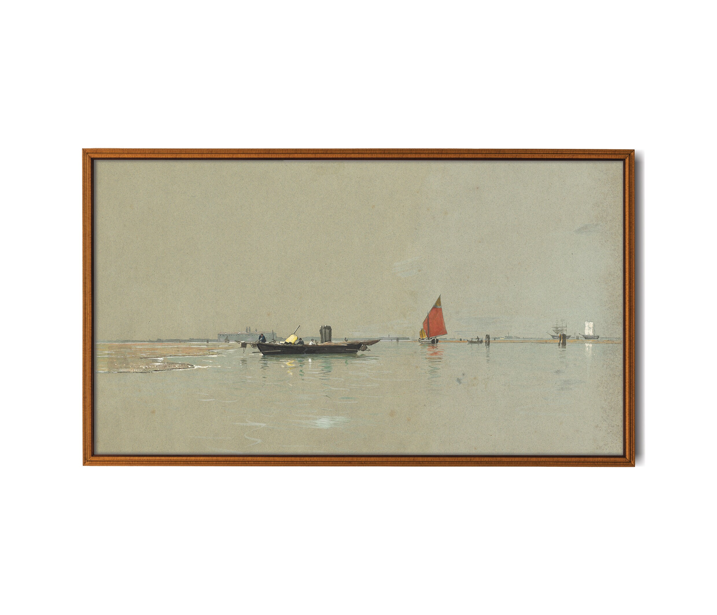Ocean TV screen vintage painting Instant Download Art for tv screen Antique boat landscape tv art Seascape art for Samsung Frame TV