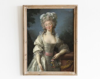 Portrait painting of a woman. Antique oil painting. Madame du barry. Printable wall art